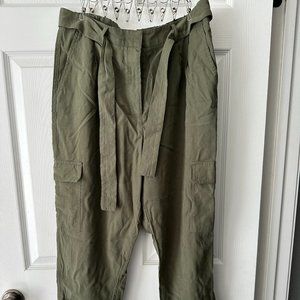 Nine West Tapered Paper Bag Pants - Olive, size L